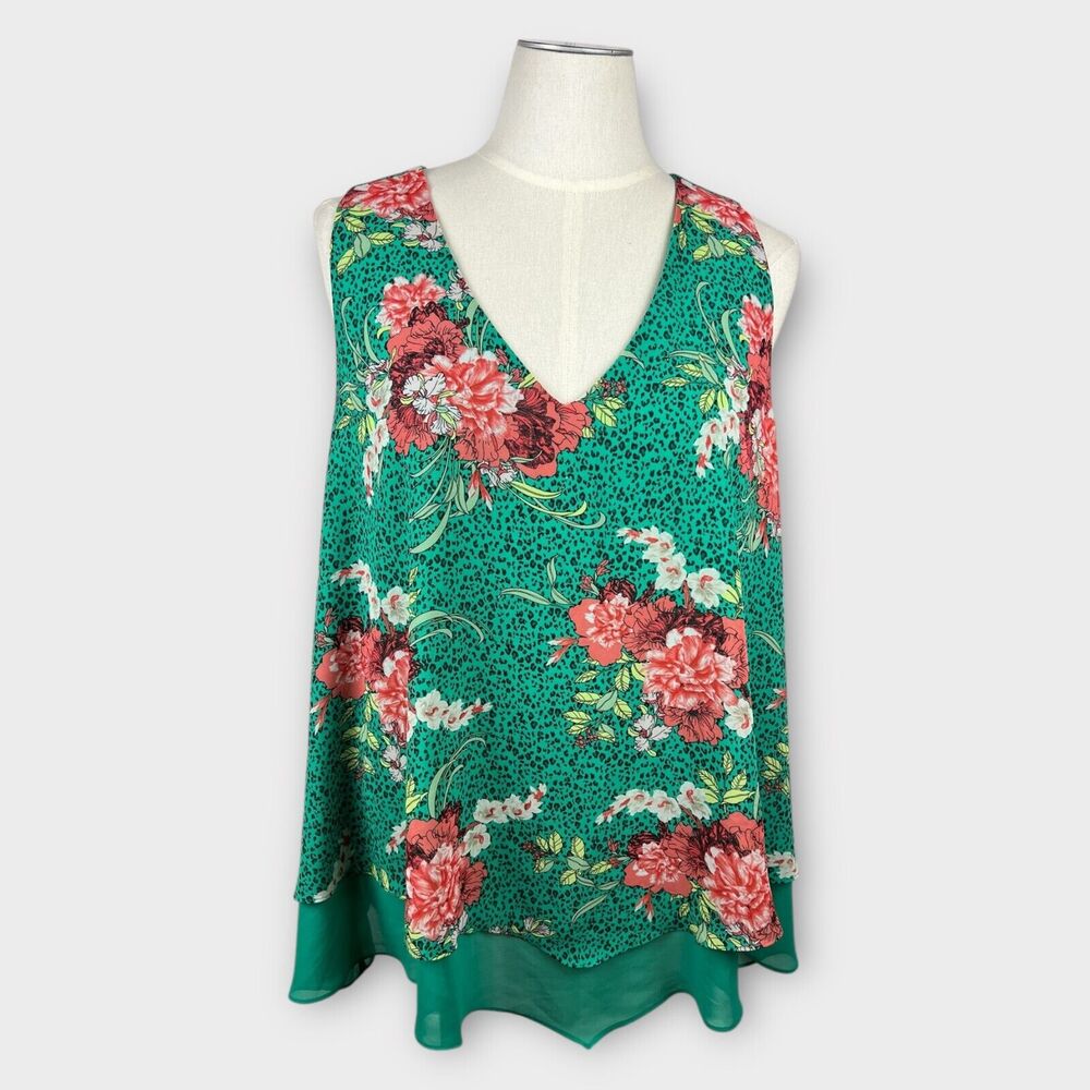 Torrid 5X Green Floral Chiffon Tank Top Plus Size Flowy Blouse